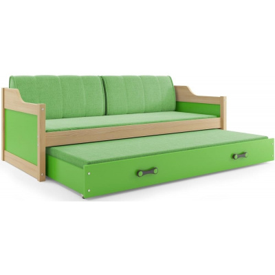 b2b1 BMS-group Dětská postel s přistýlkou DAVID 80x190 cm, borovice/zelená (Dětské postele - volba matrace: Pěnová matrace)