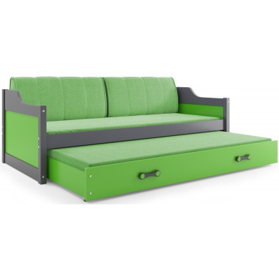 b2b1 BMS-group Dětská postel s přistýlkou DAVID 80x190 cm, grafitová/zelená (Dětské postele - volba matrace: Pěnová matrace)