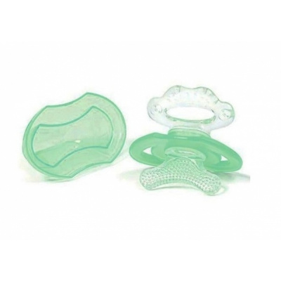 BabyOno kousátko silikonové bez BPA ve tvaru dudlíku s krytem zelená