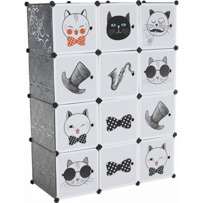 Dětská modulární skříň, šedá/dětský vzor, AVERON