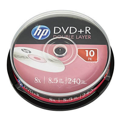 Hewlett-Packard HP DVD+R DL, Double Layer, DRE00060-3, 69309, 8.5GB, 8x, cake box, 10-pack, bez možnosti potisku, 12cm, pro archivaci dat