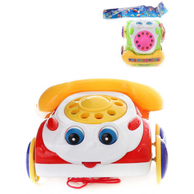 Baby telefon veselý tahací pískací 19cm pohybuje očima 2 barvy plast