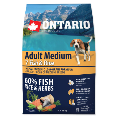 ONTARIO Dog Adult Medium Fish & Rice - 2,25 kg