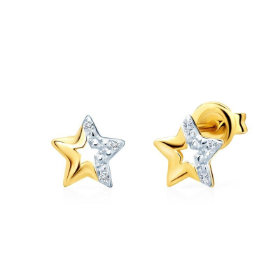 Náušnice hvězdy SAVICKI: dvoubarevné zlato, diamanty - SAVE69370 Y S