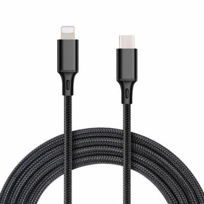 AppleKing opletený datový a nabíjecí kabel PD 18W USB-C / Lightning pro iPhone / iPad / iPod / AirPods - 1 m - černý - možnost vrátit zboží ZDARMA do 30ti dní