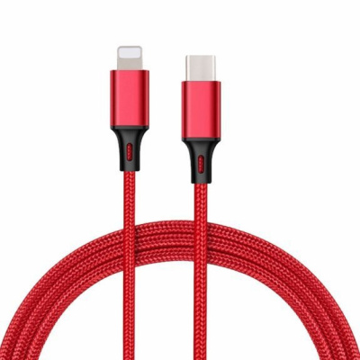 AppleKing opletený datový a nabíjecí kabel PD 18W USB-C / Lightning pro iPhone / iPad / iPod / AirPods - 1 m - červený - možnost vrátit zboží ZDARMA do 30ti dní