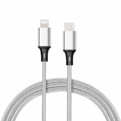 AppleKing opletený datový a nabíjecí kabel PD 18W USB-C / Lightning pro iPhone / iPad / iPod / AirPods - 1 m - stříbrný - možnost vrátit zboží ZDARMA do 30ti dní