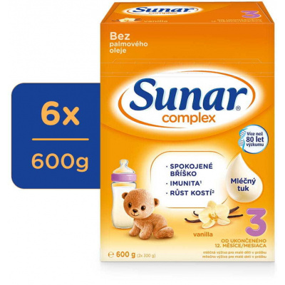 Sunar Complex 3 batolecí mléko vanilka, 6 x 600 g