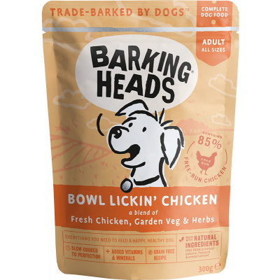 BARKING HEADS Bowl Lickin’ Chicken kapsička 300g (Vlhké krmivo pro dospělé psy. S kuřecím masem, bez obilovin (Grain Free).)