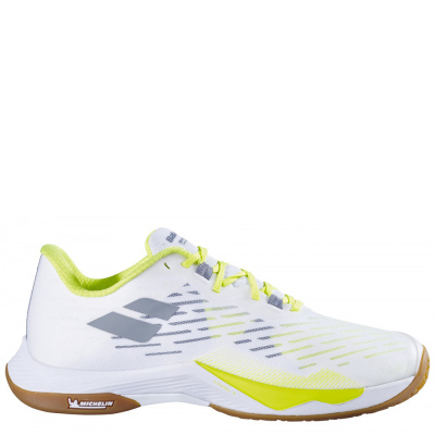 Pánská badmintonová obuv BABOLAT SHADOW TOUR 5 MEN WHITE / LIME + bonus TRIČKO