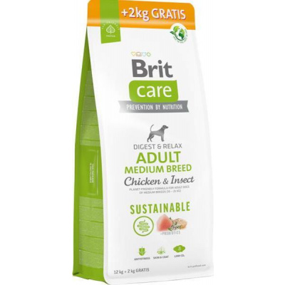 Brit Care Dog Sustainable Adult Medium Breed Chicken+Insect 12 + 2 kg
