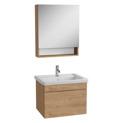 Vitra Koupelnová skříňka s umyvadlem a zrcadlem VitrA Mia 64x49x45 cm zlatý dub mat MIASET6049DG
