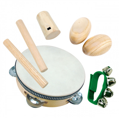 Bino Hudební nástroje mini orchestr 8 dílů (Rozměry: 30x35x9 cm Věk: 3+ Materiál: dřevo, kov, látka)