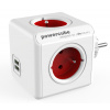 PowerCube Original USB, zásuvková rozdvojka 4:1 s USB nabíječkou 2.1A, červená - PowerCube Original USB Red