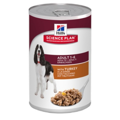 Hill's Canine Adult Savoury Turkey konzerva 370g (Pro dospělé psy od 1 do 6 let s běžnou aktivitou. Krůtí.)