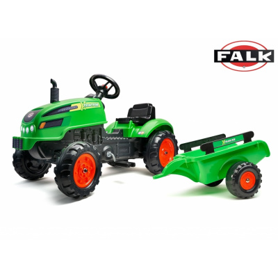 Falk Šlapací traktor s vlečnou a otevírací kapotou zelený