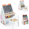 COSTWAY Dětský set stolu a židlí Oboustranný dětský výtvarný stojan s magnetickou tabulí a bílou tabulí Bílá barva