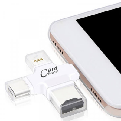 SES 4v1 Redukce a čtečka paměťových micro SD karet OTG pro iOS Lightning Micro USB type C 4683