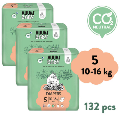 Muumi Baby 5 Maxi+ 10–16 kg (132 ks), měsíční balení eko plen