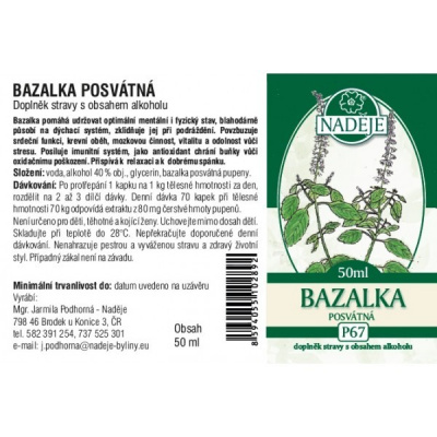 NADĚJE Bazalka posvátná P67 - výtažek z pupenů 50ml