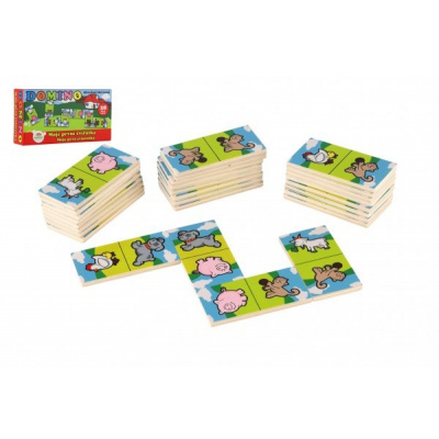 Teddies Domino Moje první zvířátka dřevo společenská hra 28ks v krabičce 17x9x3,5cm MPZ