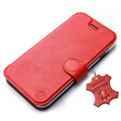 Luxusní kožené flip pouzdro Mobiwear na mobil Samsung Galaxy S22 - Červené - L_RDS Red Leather (Luxusní flip obal, kryt, pouzdro Mobiwear pro mobilní telefon Samsung Galaxy S22 - Červené - kožené - L_