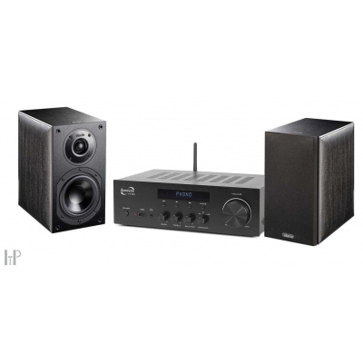 Dynavox VT-90 + Indiana Line Nota 250 X Black: Stereofonní kompaktní zesilovač 2x90W / Phono vstup, USB, Bluetooth, koax a optický vstup + 2-pásmové regálové reprosoustavy