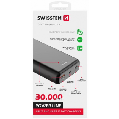 SWISSTEN POWER LINE POWER BANK 30000 mAh 20W POWER DELIVERY BLACK - 22013914