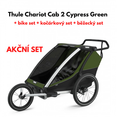Thule Chariot Cab 2 Cypress Green + bike set + kočárkový set + běžecký set