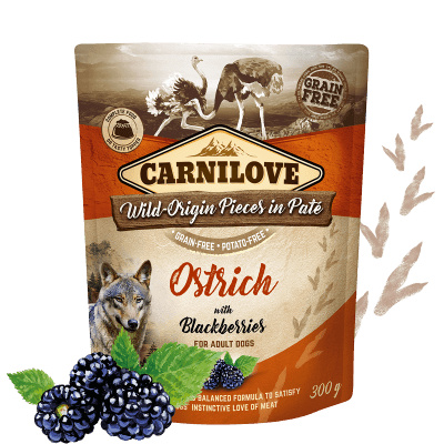 CARNILOVE DOG POUCH PATÉ OSTRICH with BLACKBERRIES (pštros s ostružinami) 300 g