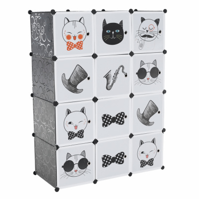 Max-i Dětská modulární skříň, šedá/dětský vzor, AVERON