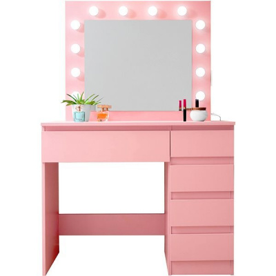 Aga Toaletní stolek se zrcadlem, osvětlením a el.zásuvkou MRDT05-Pink-S Růžový