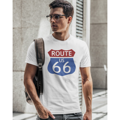 Pánské tričko - Route 66, Barva Bílá, Velikost M, Canvas Pánské tričko s krátkým rukávem Bezvatriko.cz 1