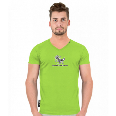 TRIČKO SLIM FIT VÝSTŘIH V UAX! barva PARROT GREEN potisk 1061 MAKÁM JAK ŠROUB velikost L