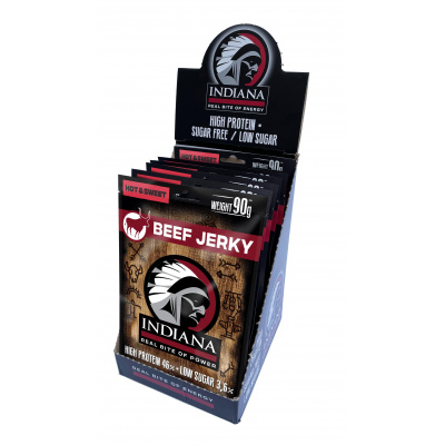 INDIANA Jerky hovězí Hot & Sweet ZIP 720g - display