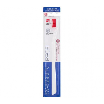 Klasický zubní kartáček Swissdent Profi Colours, 1 ml, odstín White&Red (Soft Medium)