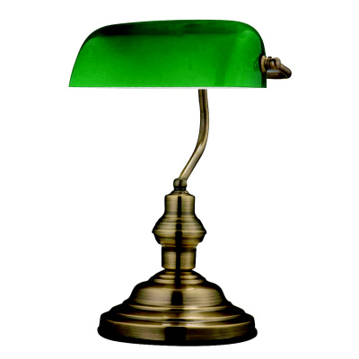 Globo 24934 Antique - Bankéřská lampička, staromosaz, zelené sklo (Stolní bankéřská lampa se zeleným sklem)