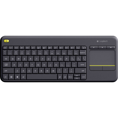 Logitech Wireless K400 Plus bezdrátový klávesnice německá, QWERTZ černá integrovaný touchpad, tlačítka myši