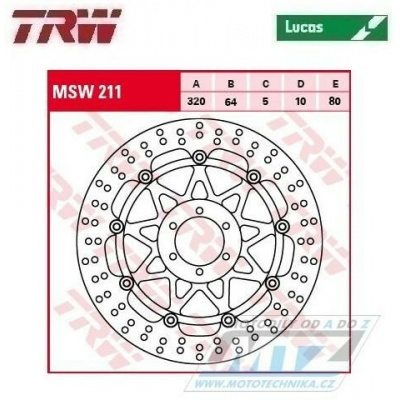 Kotouč brzdový plovoucí TRW MSW211 (320/64/6D) - kulatý design - Aprilia+Benelli+Bimota+BMW+Cagiva+Ducati+KTM+Laverda+Morini+Moto Guzzi+Voxan+Yamaha (msw211) LUMSW211