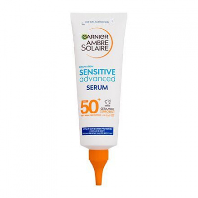Garnier Ambre Solaire Sensitive Advanced Serum SPF50+ unisex voděodolné opalovací ochranné sérum na tělo i obličej 125 ml