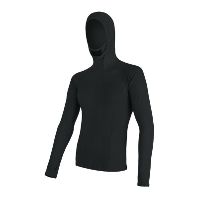 SENSOR MERINO DF pánské triko dl. rukáv s kapucí, černá - XL