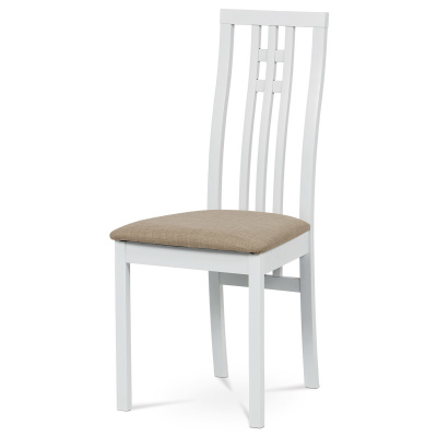 Autronic Jídelní židle BC-2482 WT masiv buk, barva bílá, látka béžová