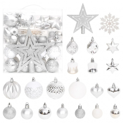 Petrashop 70dílná sada vánočních ozdob stříbrná a bílá Bílá330090