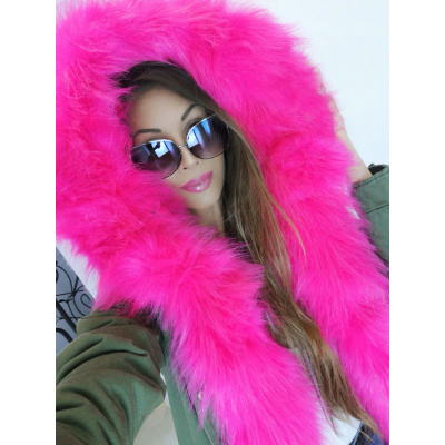 Fashionweek Zimní bunda,parka s kožíškem s kapuci růžová kožešina FA6205 Velikost: M