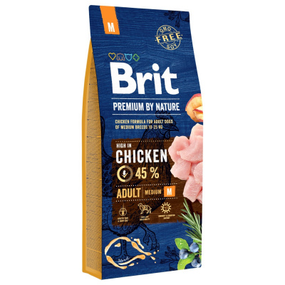 Brit Premium by Nature Granule pro psy ADULT M 10-25 kg s kuřecím 15 kg