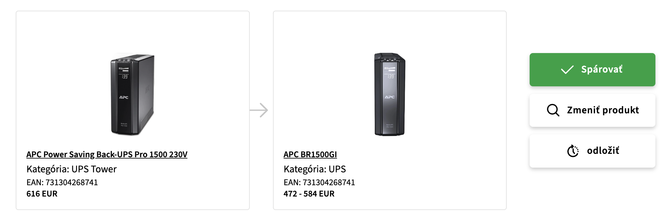 Obrázok 1: Ukážka párovania produktov