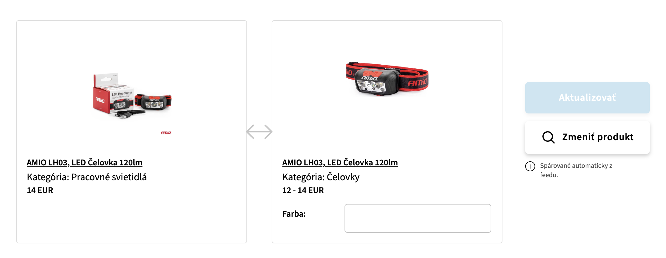 Obrázok 4: Ukážka dopĺňania parametrov produktu