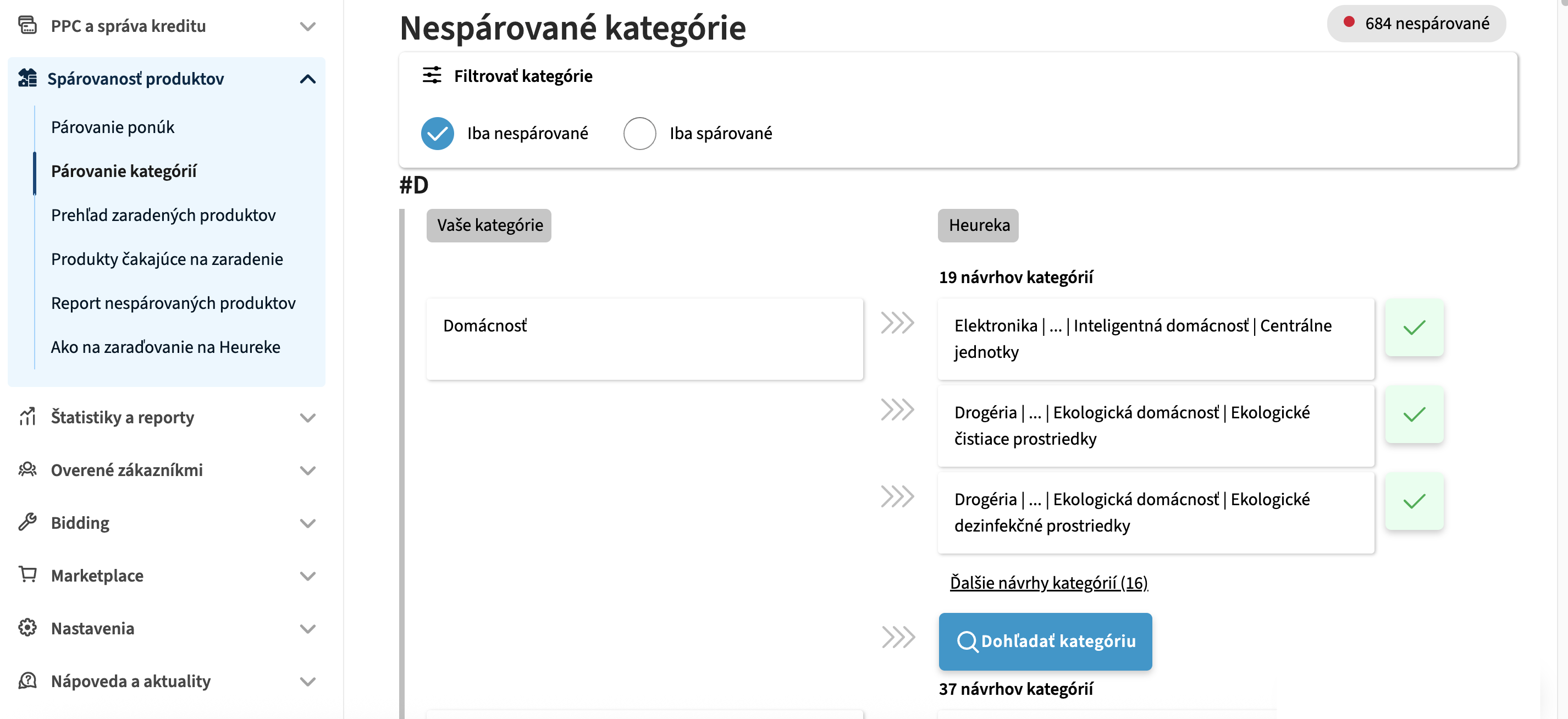 Obrázok 6: Párovanie kategórií