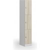 Šatníková skrinka S1 s úložnými boxmi, 3 boxy, 1850 x 300 x 500 mm, demont, otočný zámok, laminované dvere, dub prírodný
