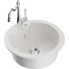 Mexen Diego, granitový drez 488x488x167 mm, 1-komorový a drezová batéria Carla, biela, 6512-20-670700-00